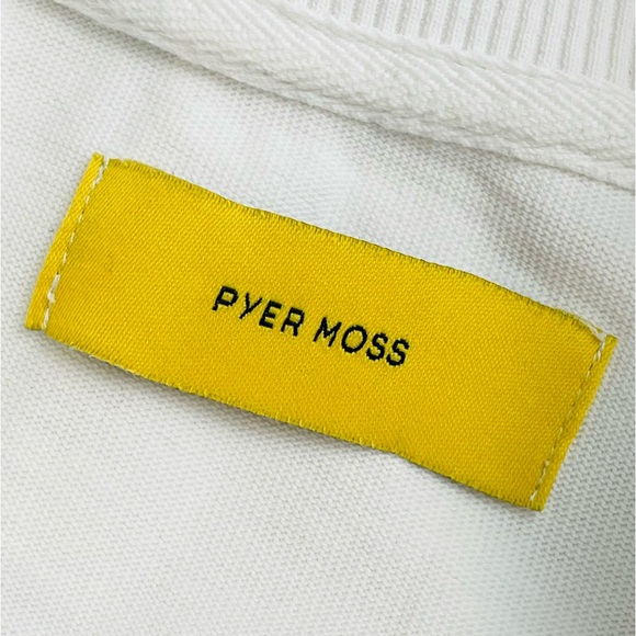 PYER MOSS • White “We Forgive You” Short Sleeve Mockneck Logo Tee, M - Picture 12 of 16